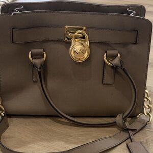 Michael Kors Taupe Saffiano Leather Convertible Tote Crossbody Bag